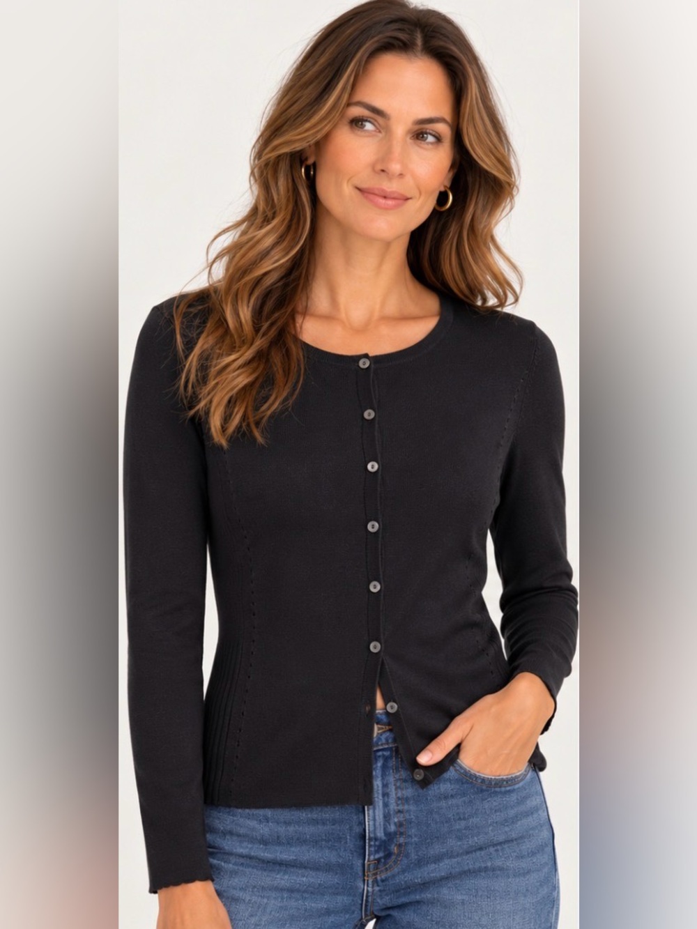 Ann Taylor Silk Black Button-Up Slim Knit Cardigan Sz XS Officecore